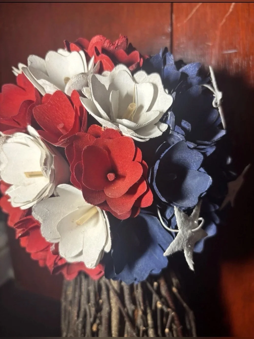 Red White & Blue Patriotic Floral Twig Table Decor